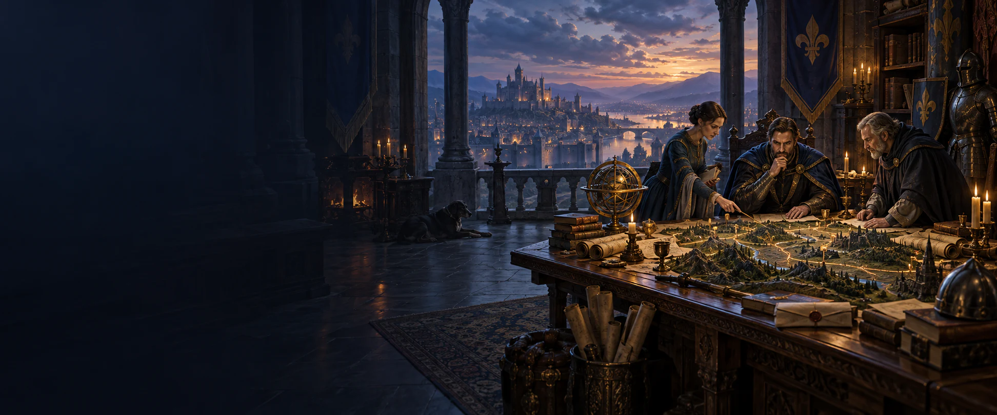Strategists studying a campaign model inside a command center